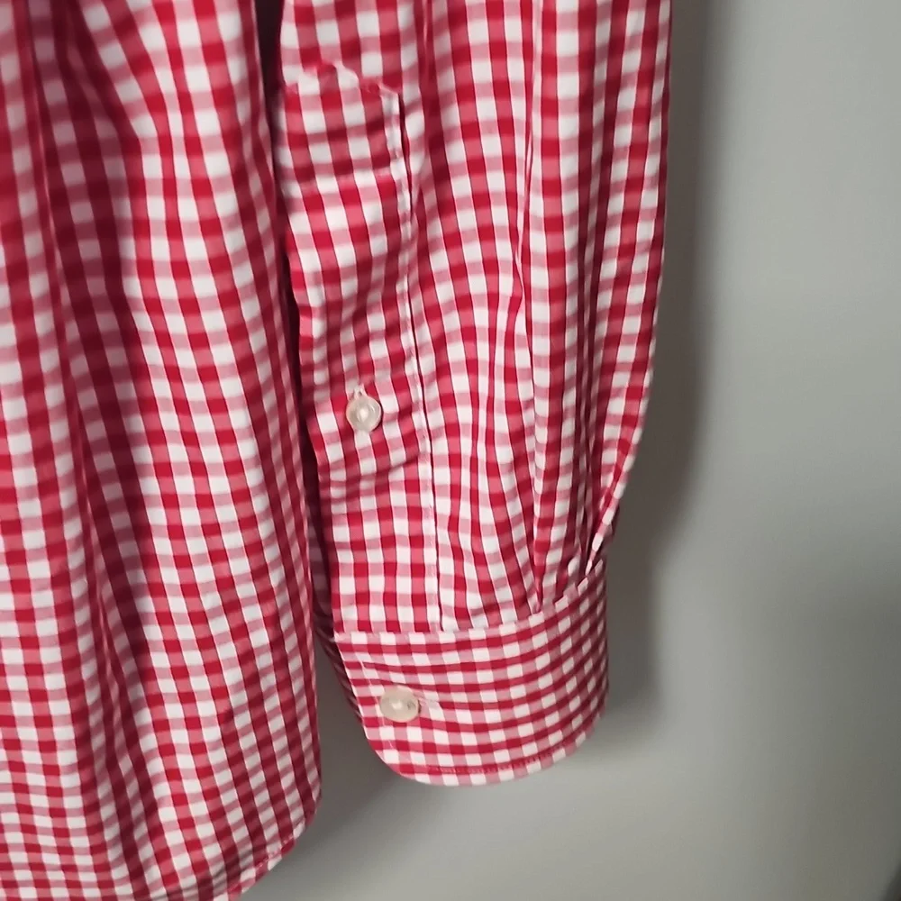 Vineyard Vines Men's Medium Red Check Plaid & Ralph Lauren Peach Button Down - Picture 6 of 16